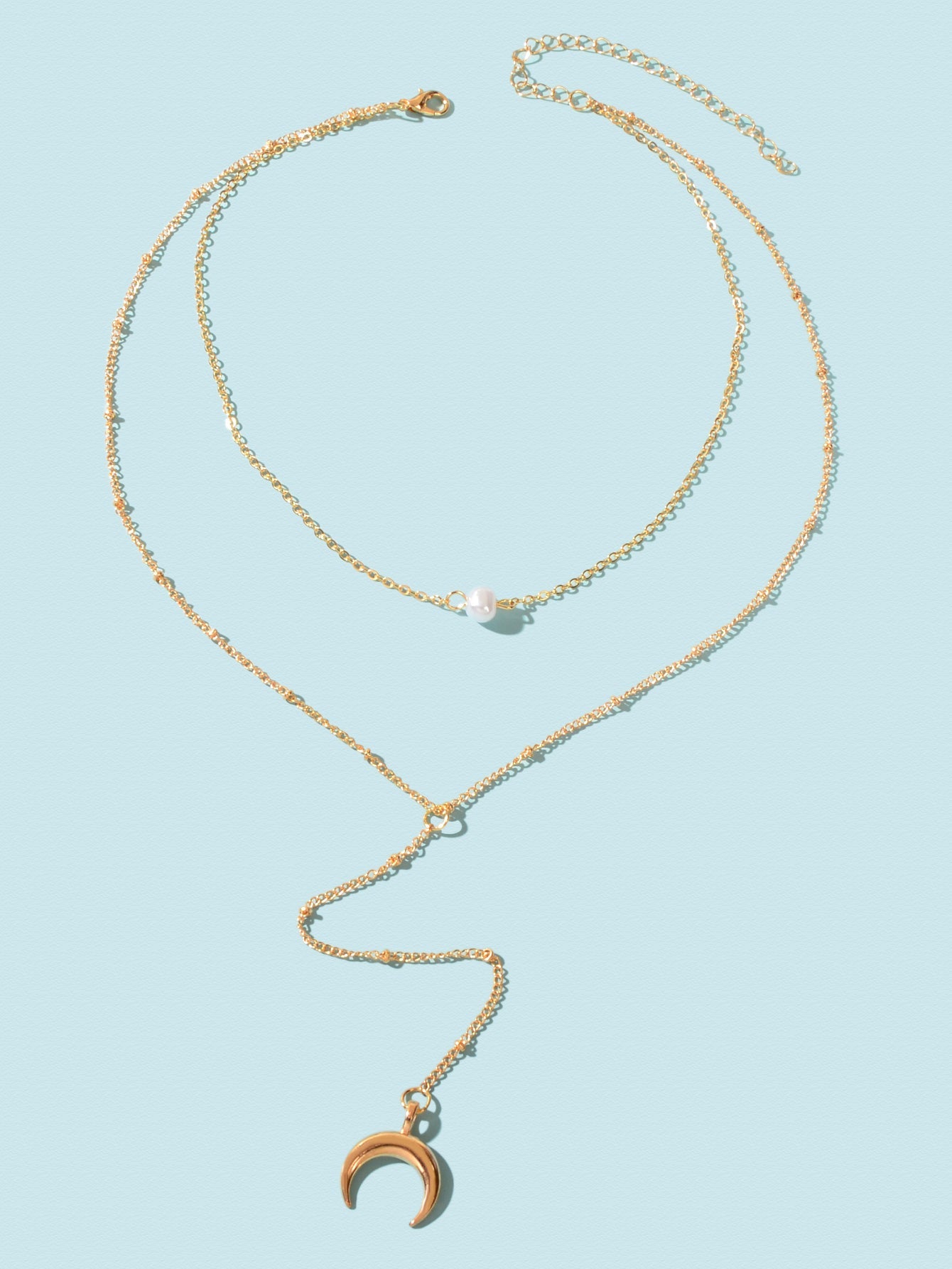 Collana Doppio Strato Elegante Catena Color Oro con Ciondolo Luna