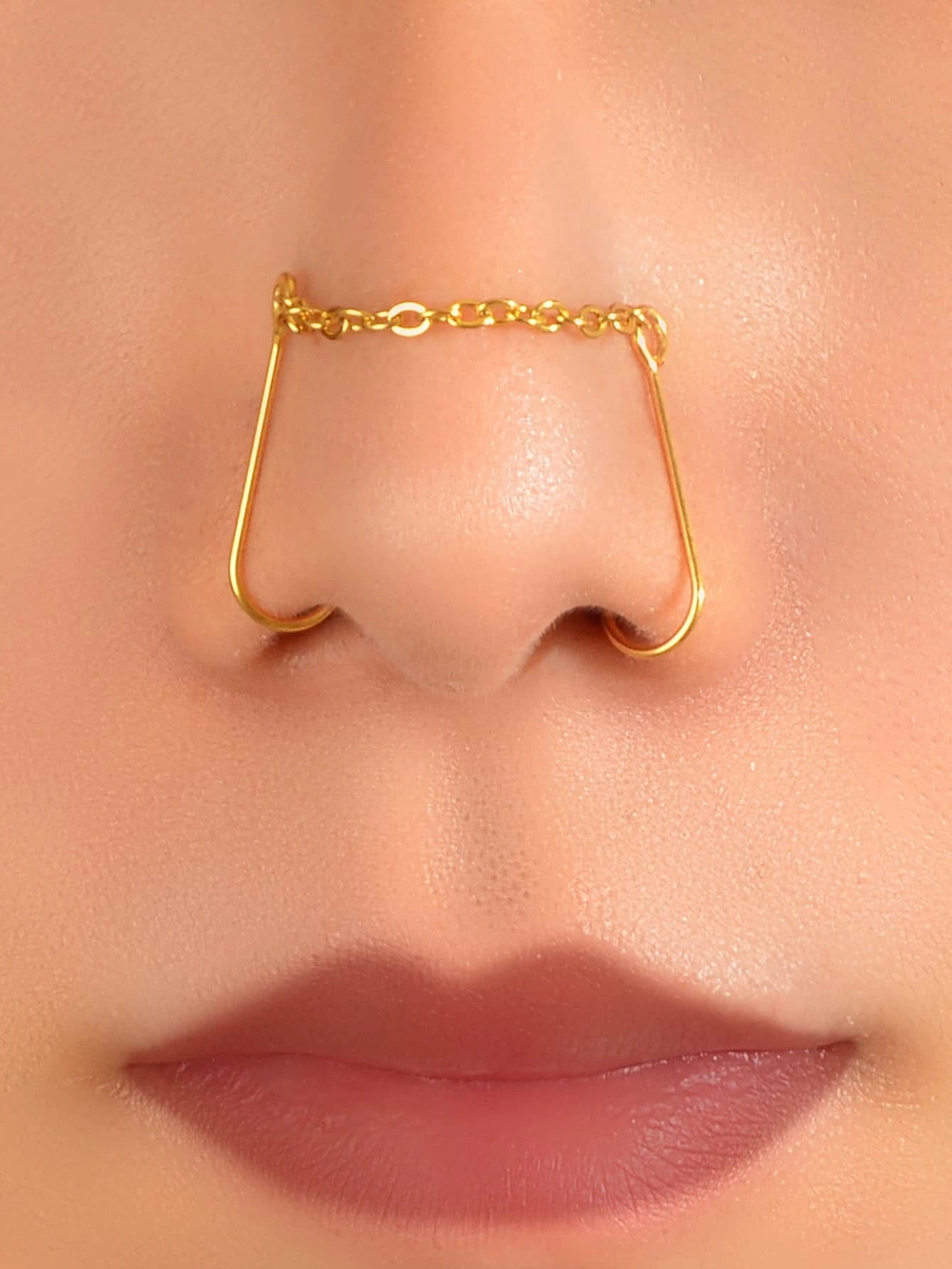 1pc Geometric Chain Link Punk Fake Nose Ring Lip Nose Body Piercing Jewellery-0