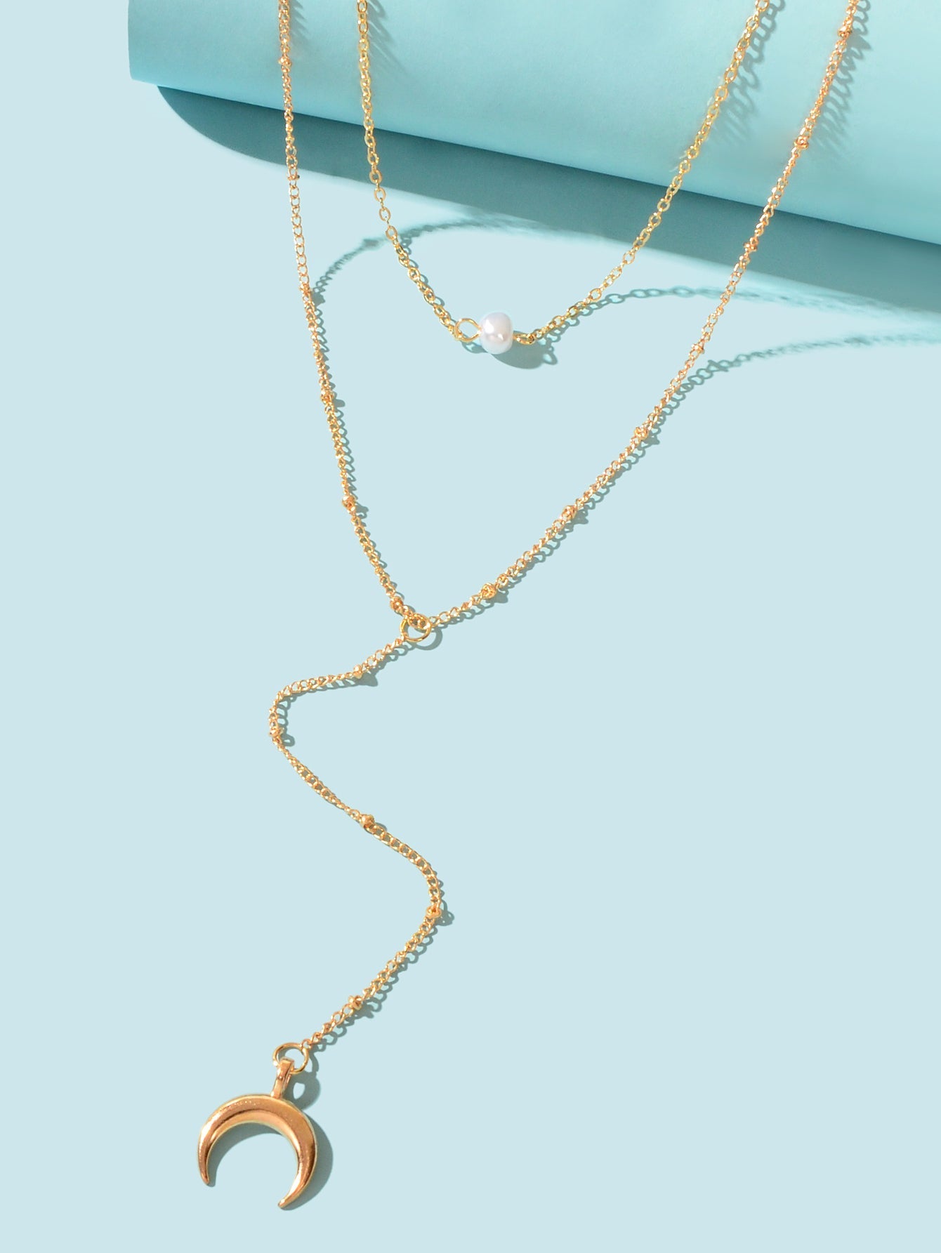 Collana Doppio Strato Elegante Catena Color Oro con Ciondolo Luna