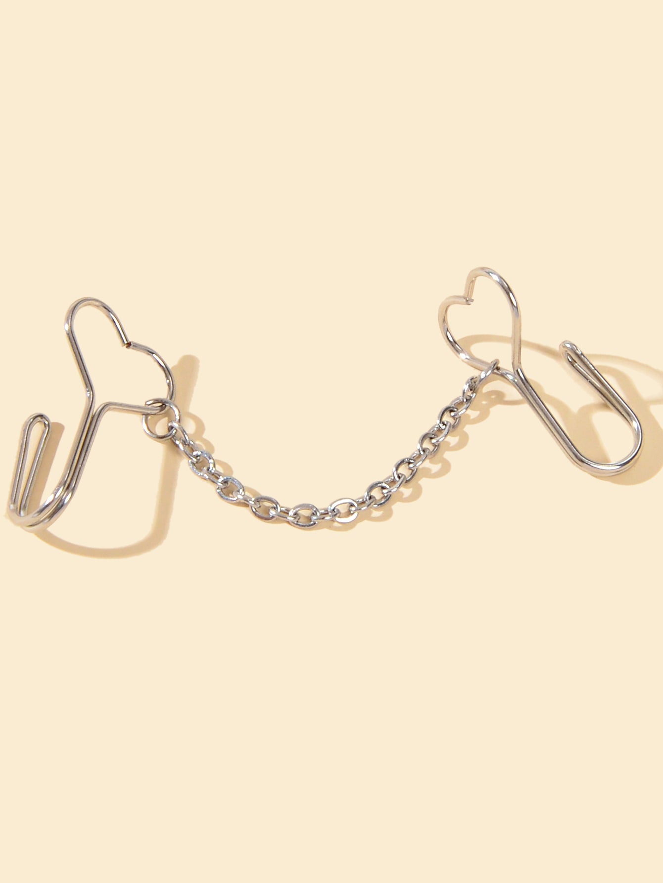 Clip-On Cuore Color Oro/Argento – Anello al Naso Non-Piercing con Catena Charm