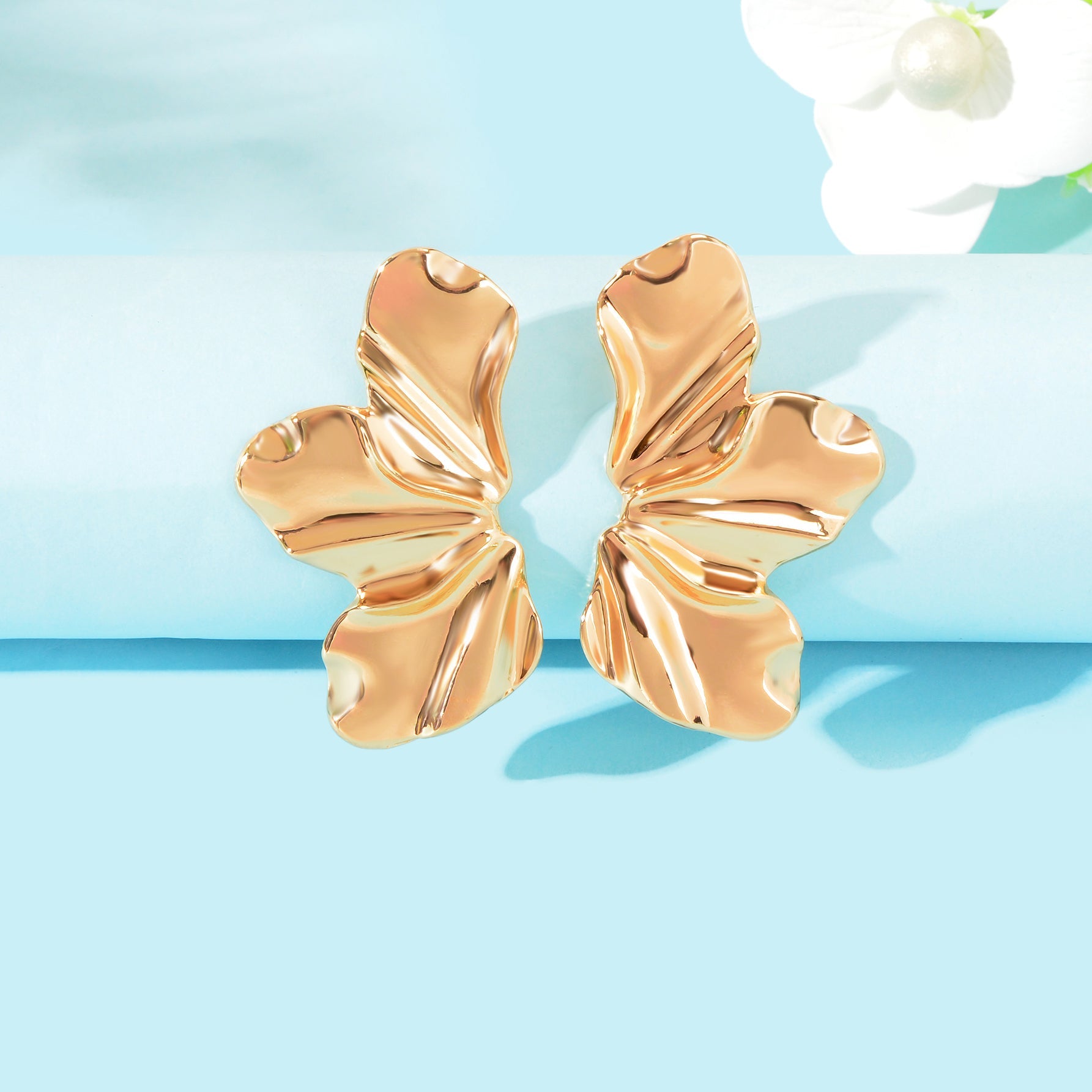 Stylish Golden Metal Geometric Irregular Leaf Stud Party Earrings for Women-1
